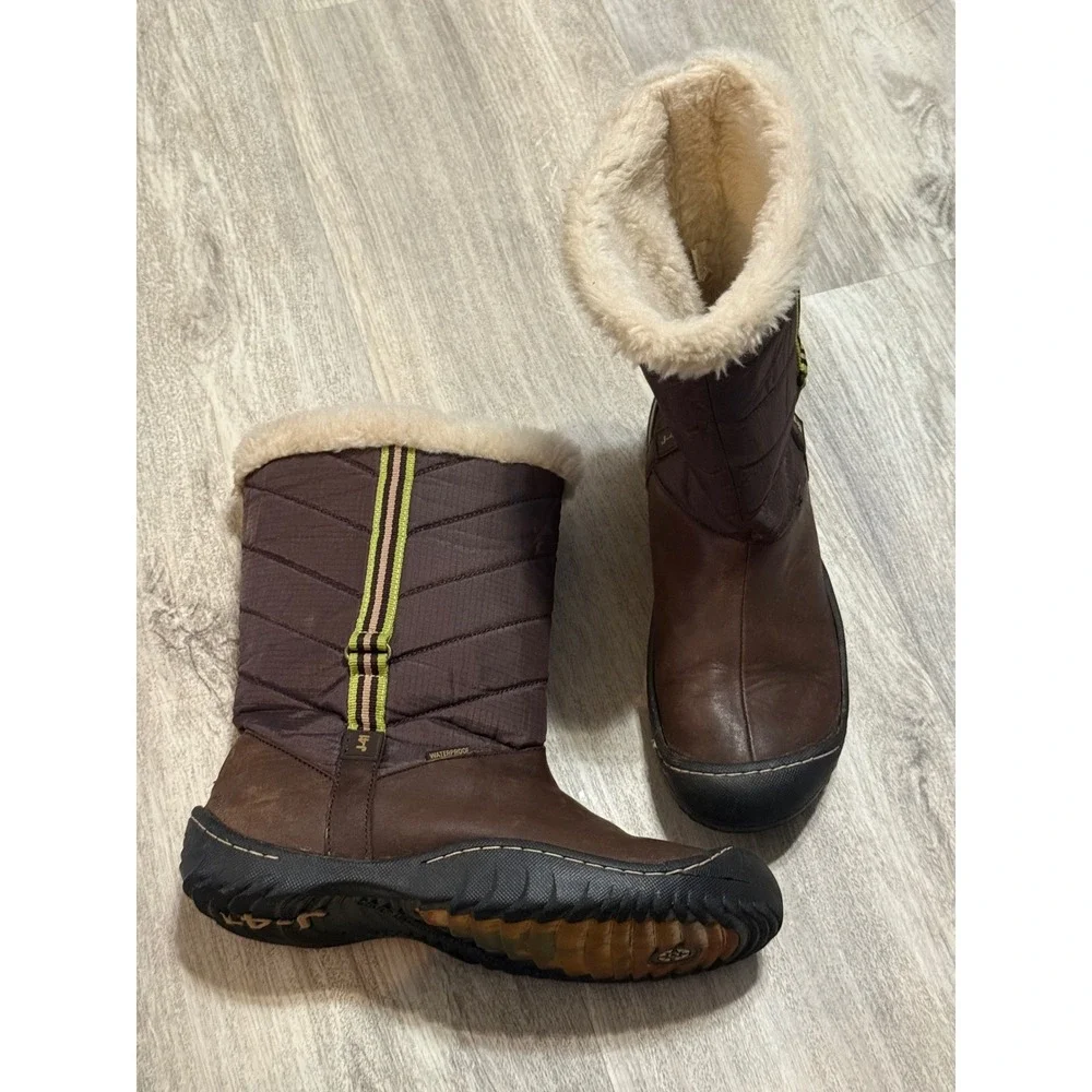 J-41 Valley Brown‎ Leather Waterproof Winter Boots Faux Fur Lining Womens 7.5